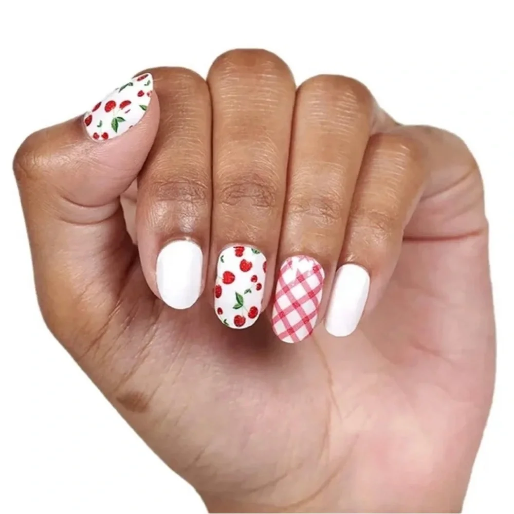 *Retired* Color Street: Cherry-Picked | White Red Gingham Spring Summer Girly - Picture 10 of 12